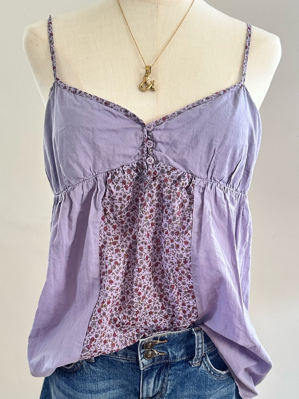 Xhilaration Lavender Floral Panel Cami Babydoll Tank Top XL Boho Cottagecore